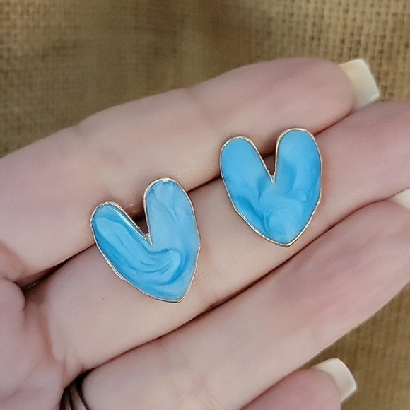 ABSTRACT HEART ENAMEL SWIRL EARRINGS - Picture 1 of 6